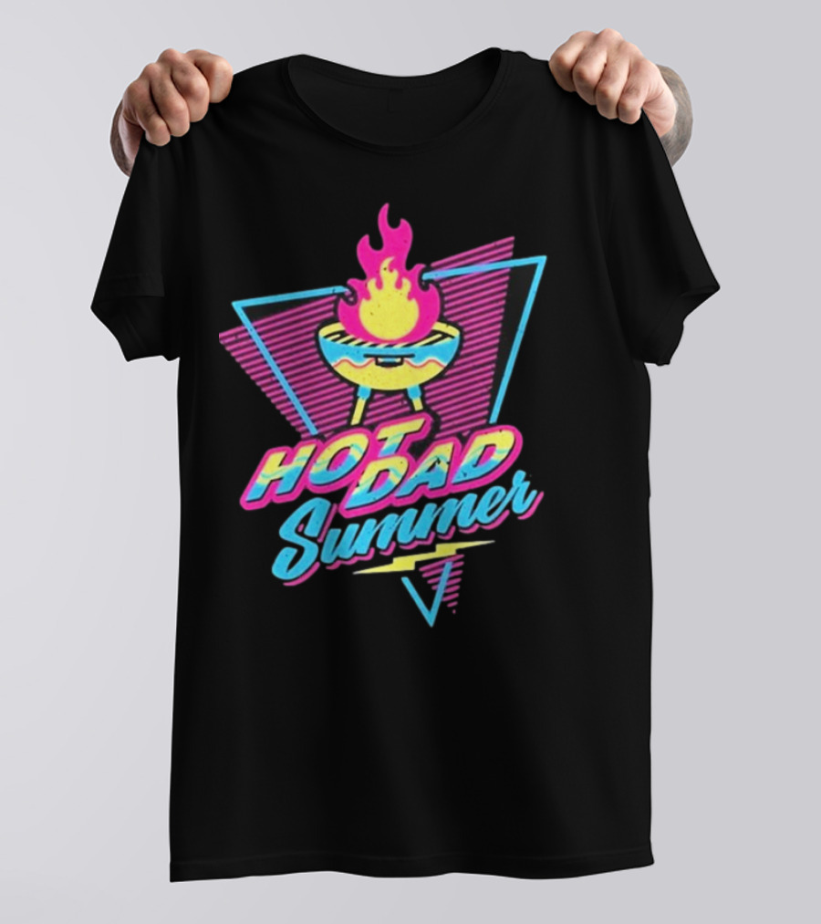 Dude Dad Merch Hot Dad Summer Retro Grill Flame Triangle T-Shirt