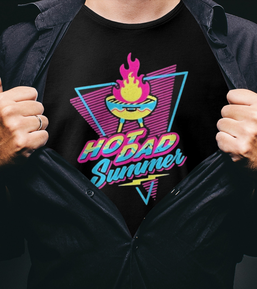 Dude Dad Merch Hot Dad Summer Retro Grill Flame Triangle T-Shirt
