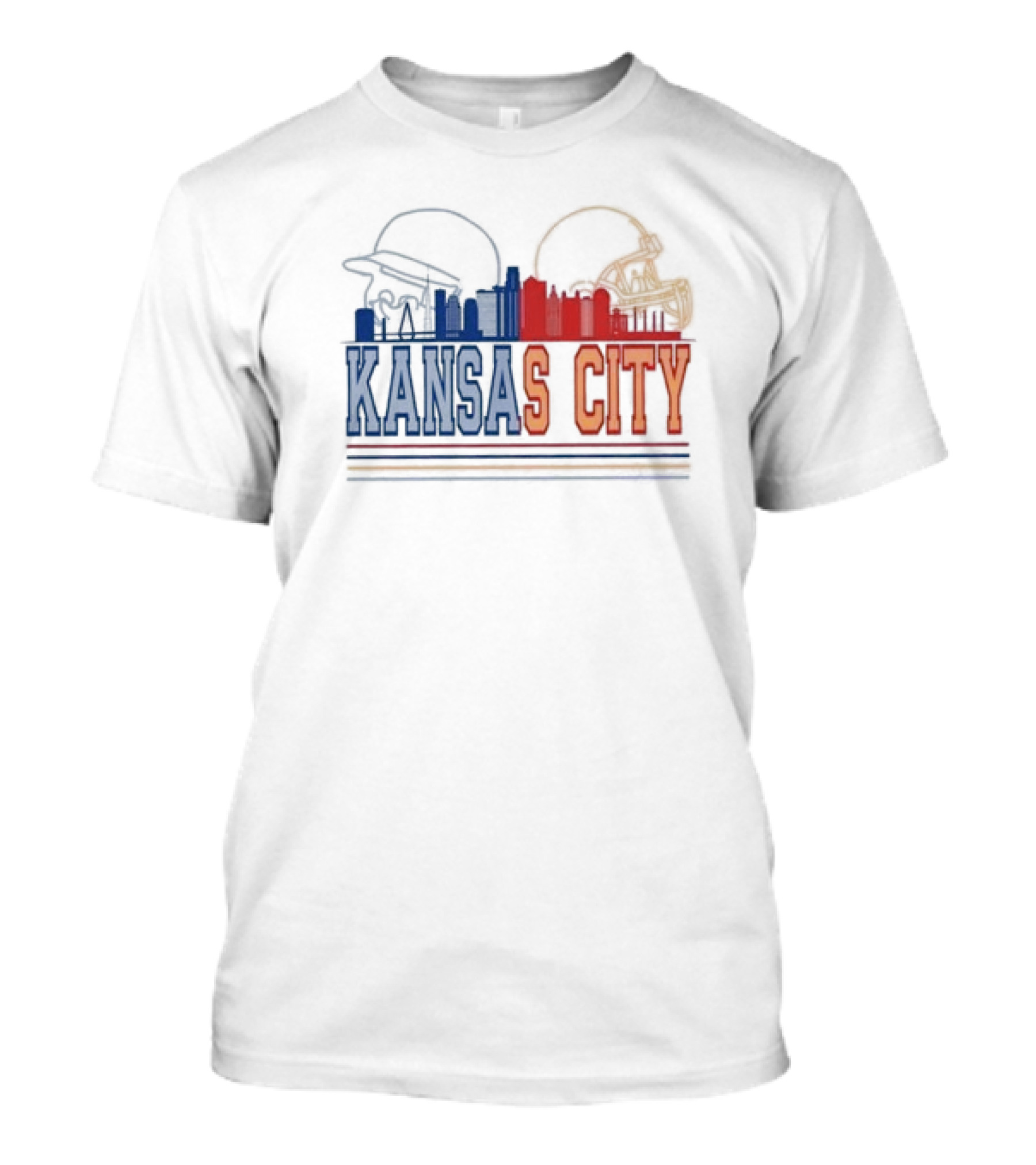 Kansas City Skyline Featuring Kansas City Chiefs Royals Helmets T-Shirt