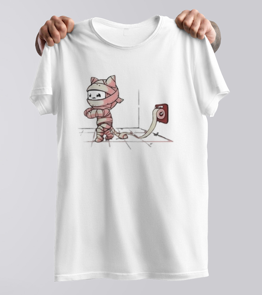Mummy Cat Wrapped In Toilet Paper Playful Cute T-Shirt