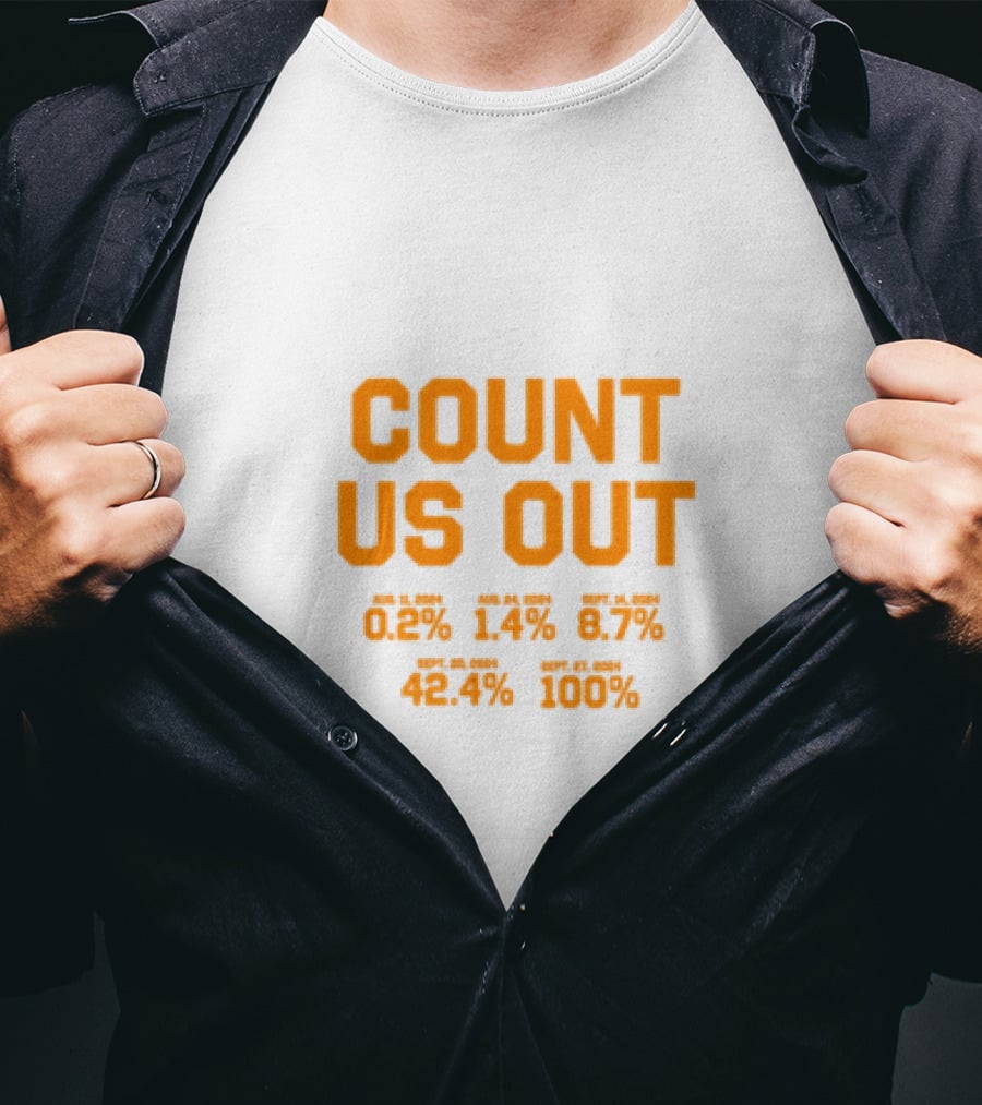 COUNT US OUT Detroit Baseball Aug 1 0.2% Aug 24 1.4% Sept 4 8.7% Sept 8 42.4% Sept 27 100% T-Shirt