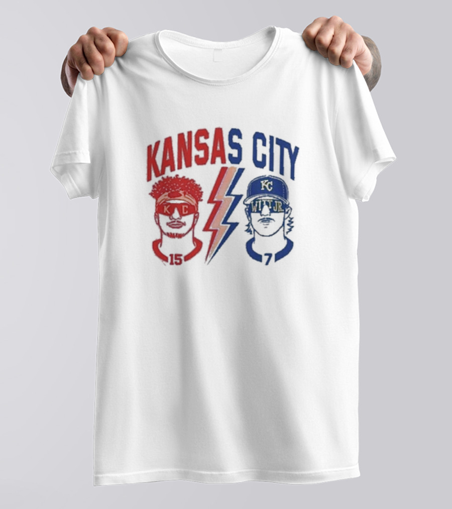 Kansas City Chiefs Patrick Mahomes 15 And Royals Bobby Witt Jr 7 T-Shirt