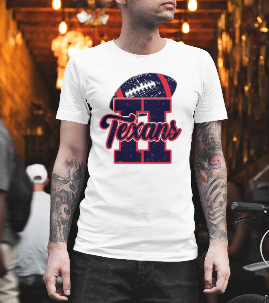 Retro Vintage Texans Football H Logo With Football T-Shirt
