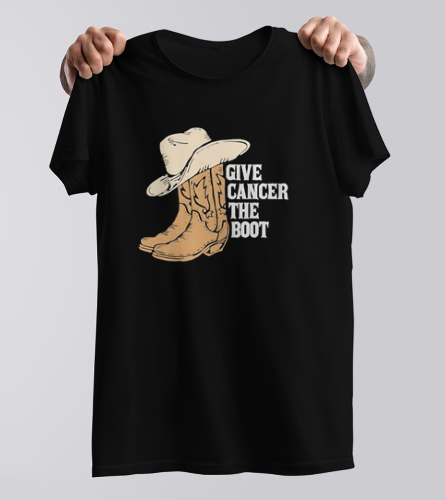 Give Cancer The Boot Retro Cowboy Hat And Boots T-Shirt