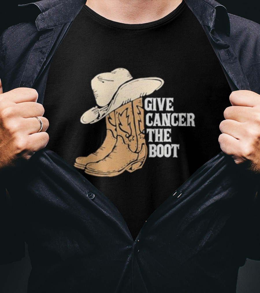 Give Cancer The Boot Retro Cowboy Hat And Boots T-Shirt