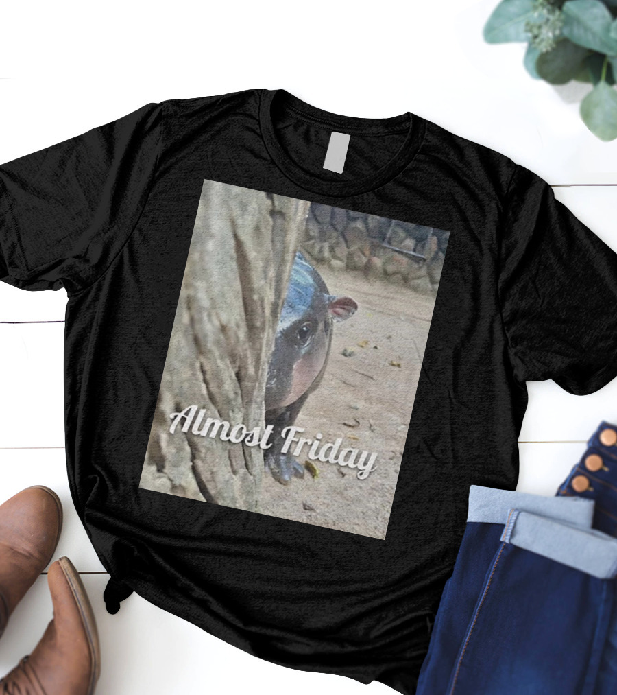 Almost Friday Peek Hippo Behind Tree T-Shirt
