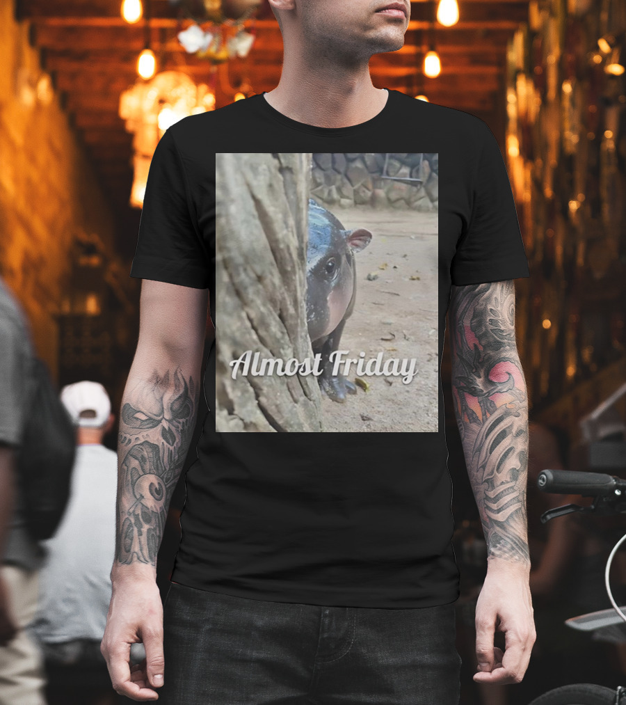 Almost Friday Peek Hippo Behind Tree T-Shirt
