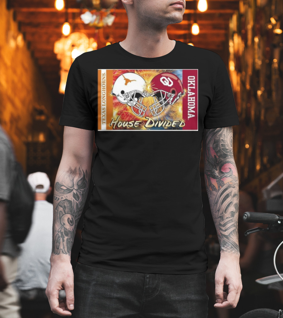 Texas Longhorns Vs. Oklahoma Sooners House Divided Rivalry Banner T-Shirt