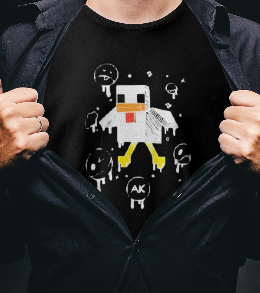 Van Meneer Kippie AK Blocky Chicken With Dripping Faces T-Shirt