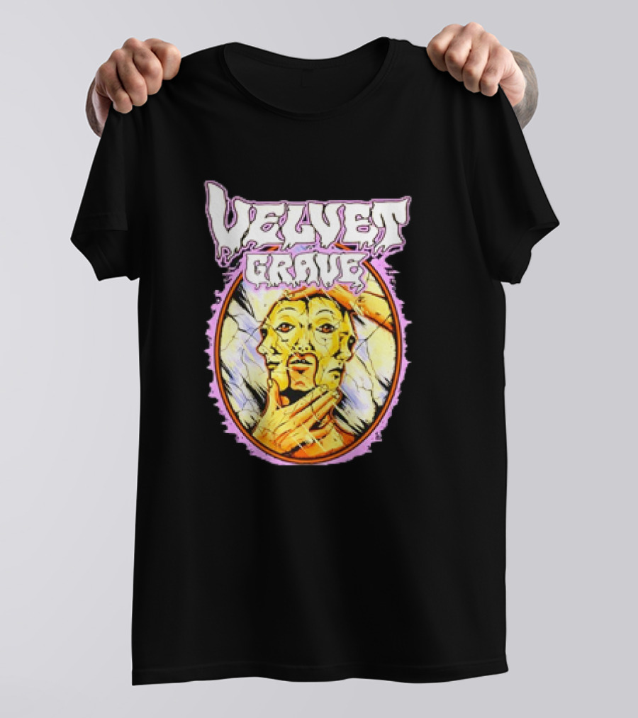 Velvet Grave Horror Retro Surreal Multi-Faced Mask T-Shirt