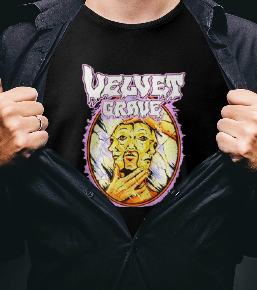 Velvet Grave Horror Retro Surreal Multi-Faced Mask T-Shirt