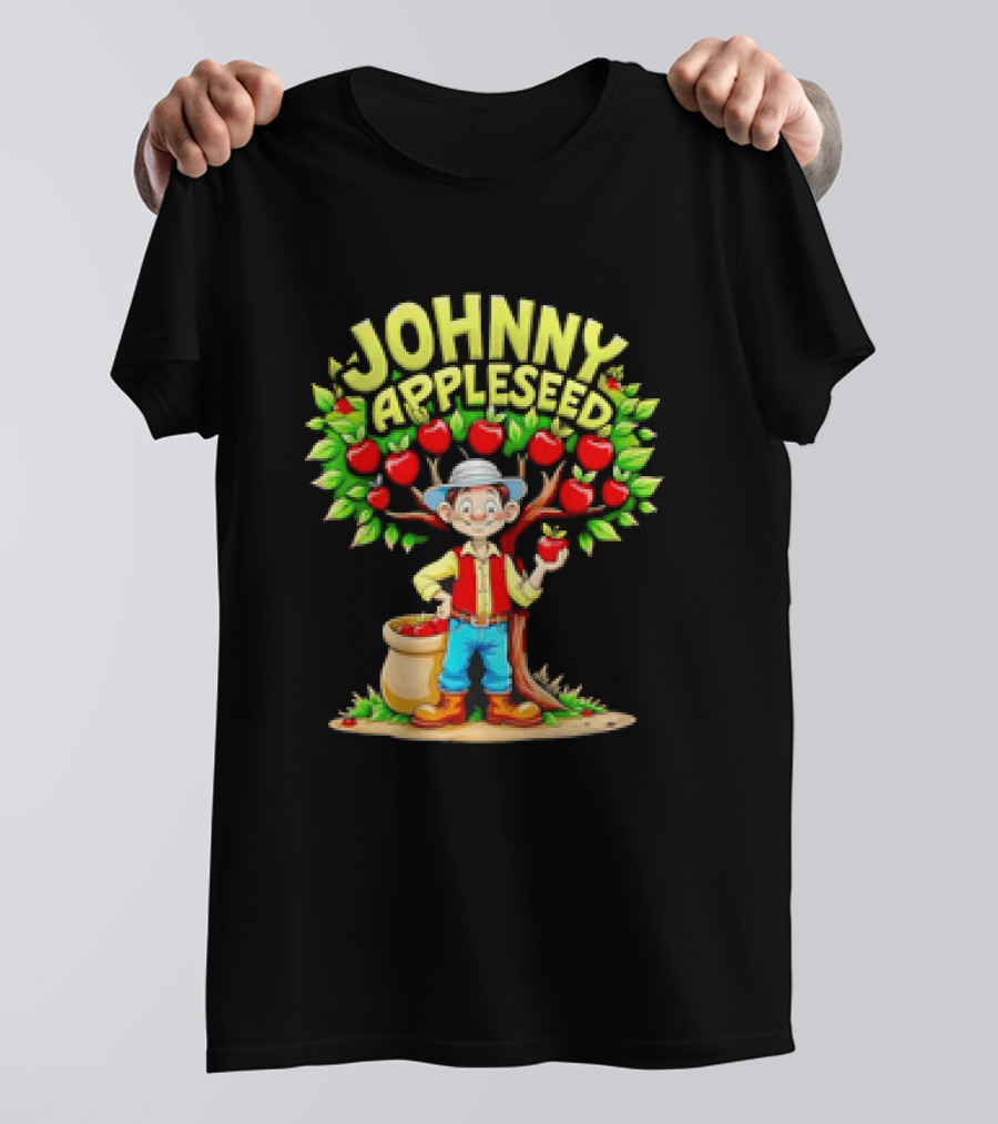 Johnny Appleseed Cartoon Under Apple Tree T-Shirt