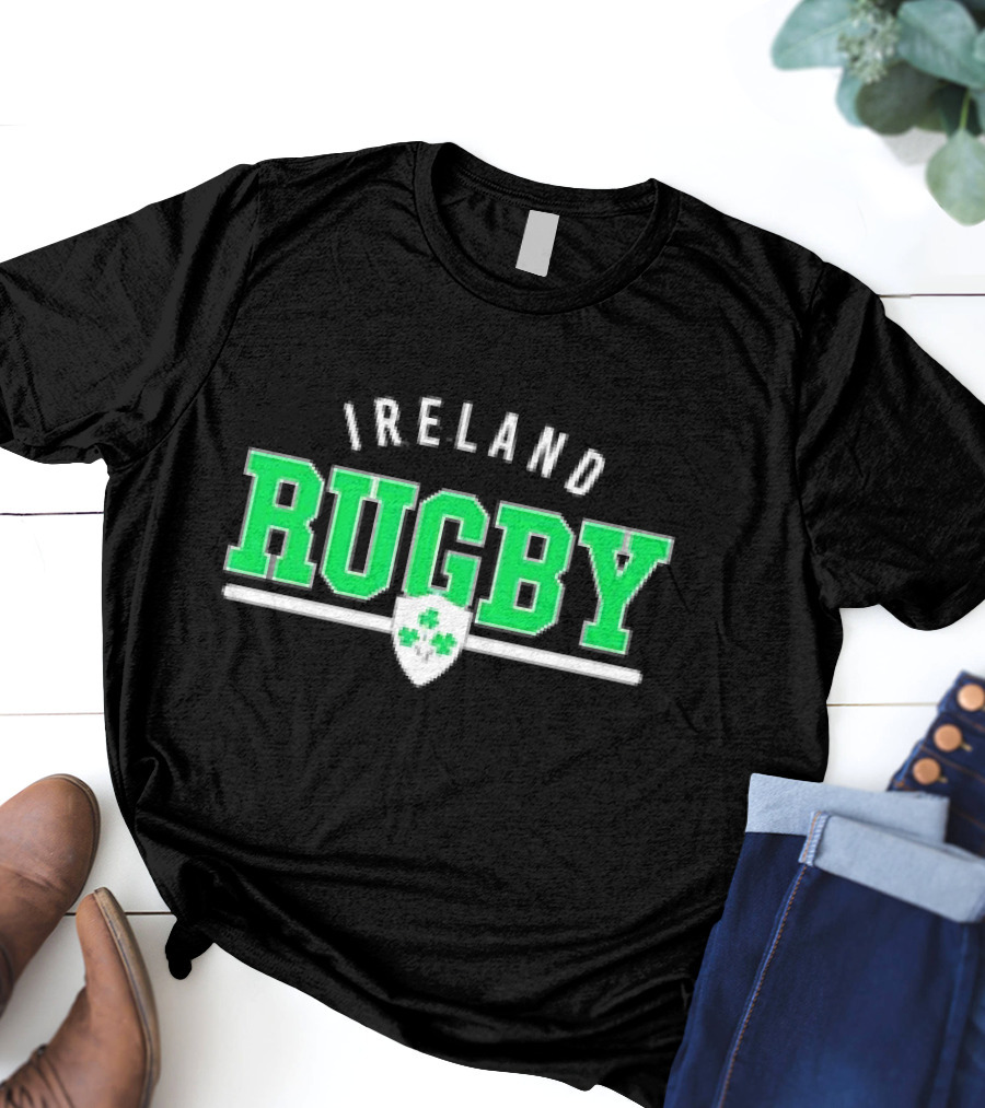 Ireland Rugby Wordmark Nations Supersoft Logo Shamrock Shield T-Shirt
