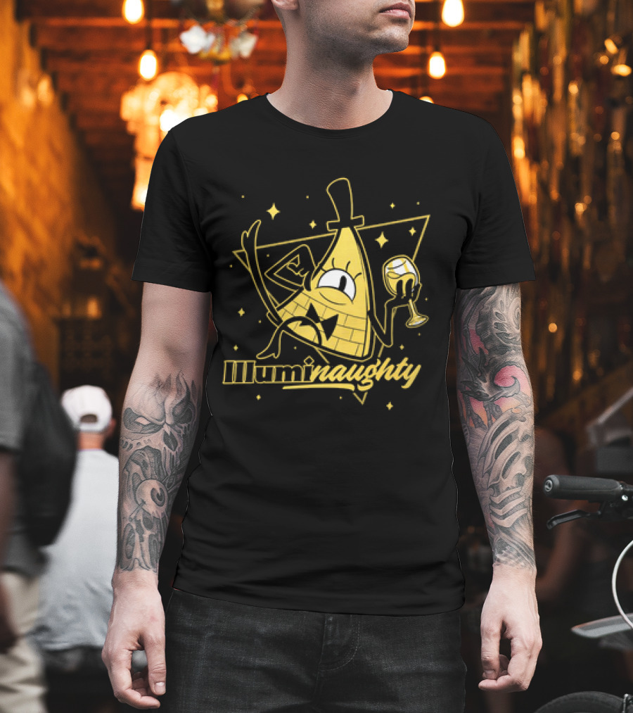 Illuminaughty Naughty Bill Cipher With Drink And Stars T-Shirt