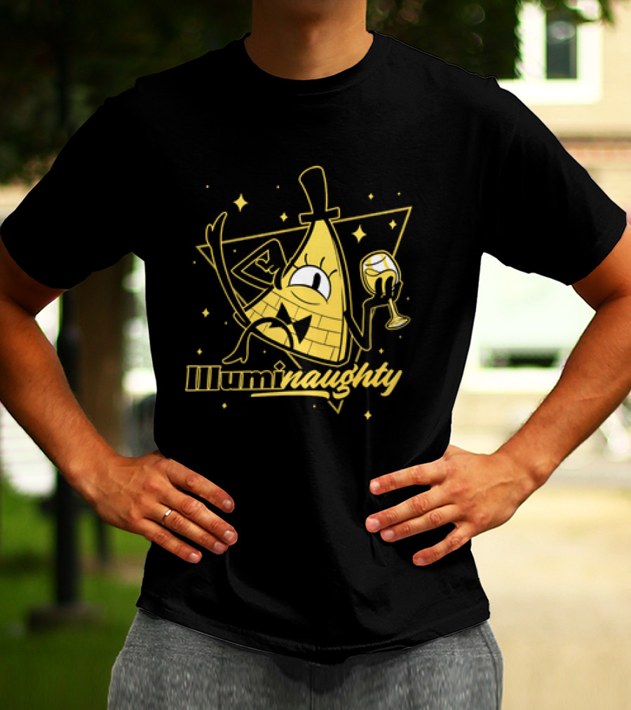 Illuminaughty Naughty Bill Cipher With Drink And Stars T-Shirt