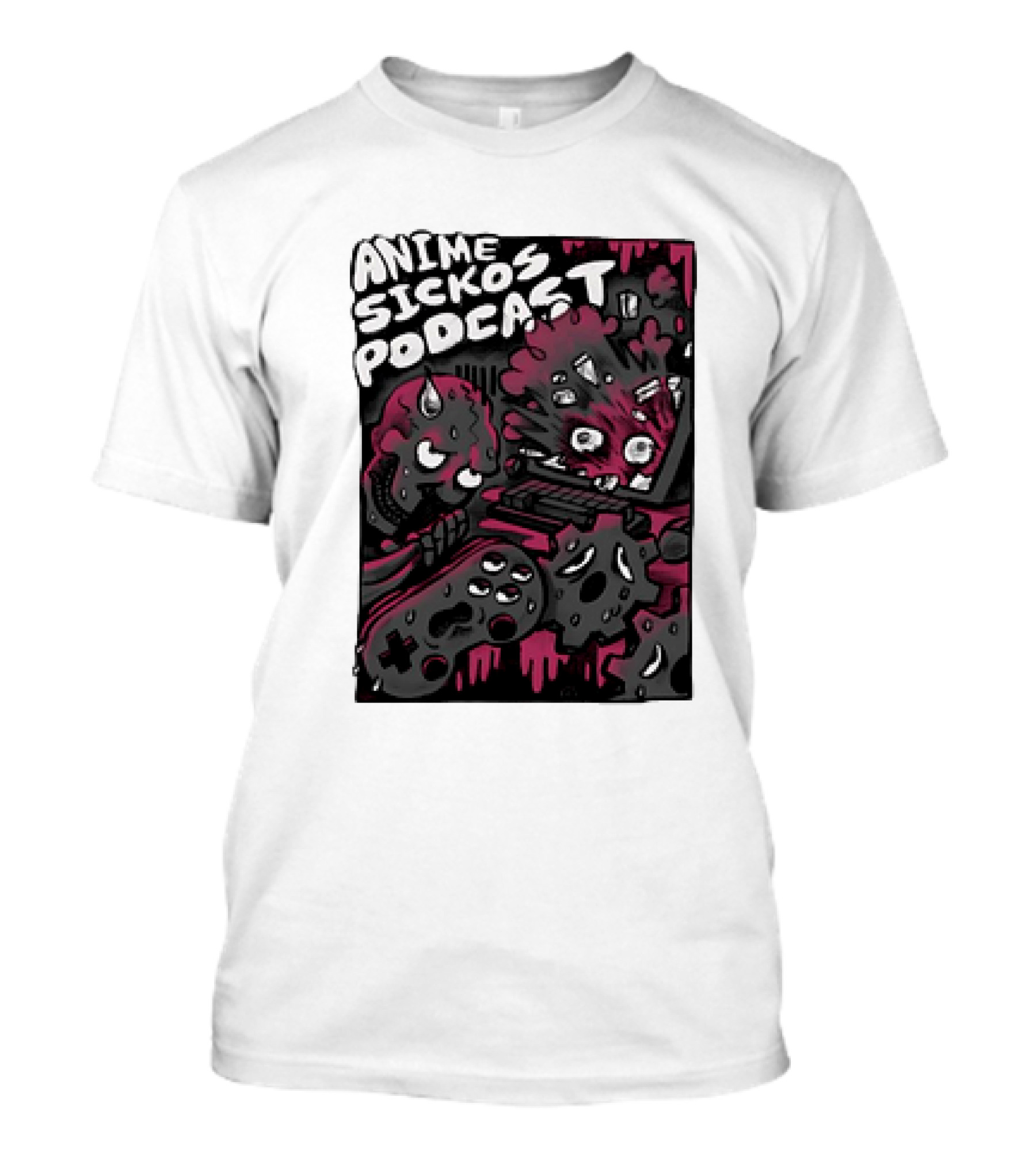 Anime Sickos Podcast Game Controllers Dripping Pink And Black Monster Faces T-Shirt