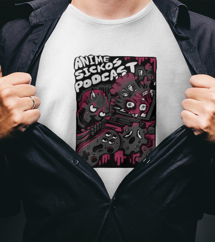 Anime Sickos Podcast Game Controllers Dripping Pink And Black Monster Faces T-Shirt