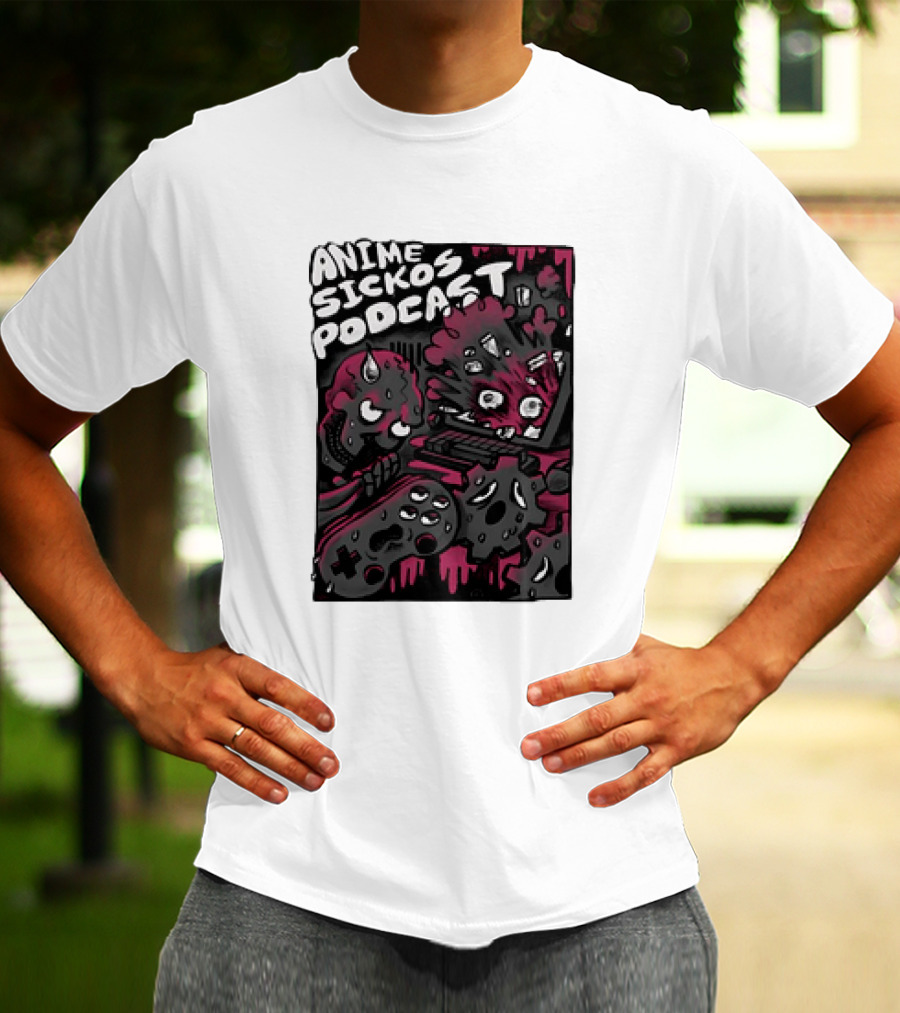 Anime Sickos Podcast Game Controllers Dripping Pink And Black Monster Faces T-Shirt