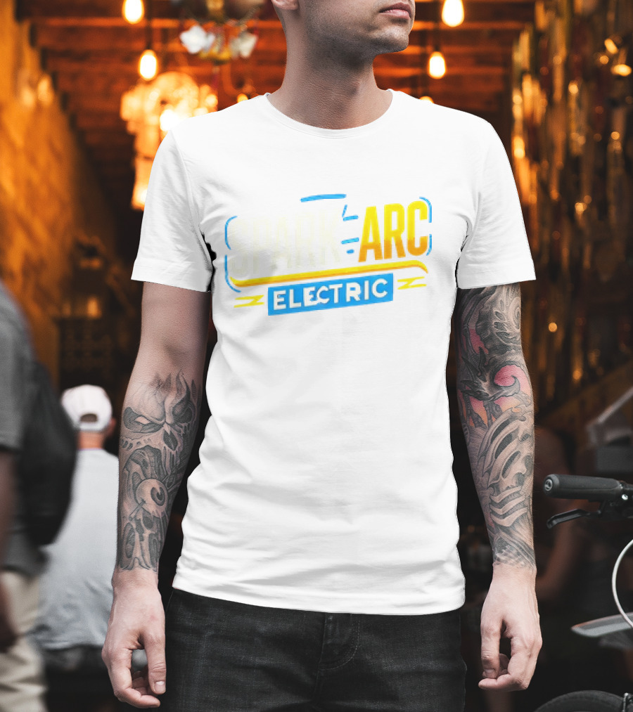 Spark And Arc Electric Bold Yellow And Blue Text T-Shirt