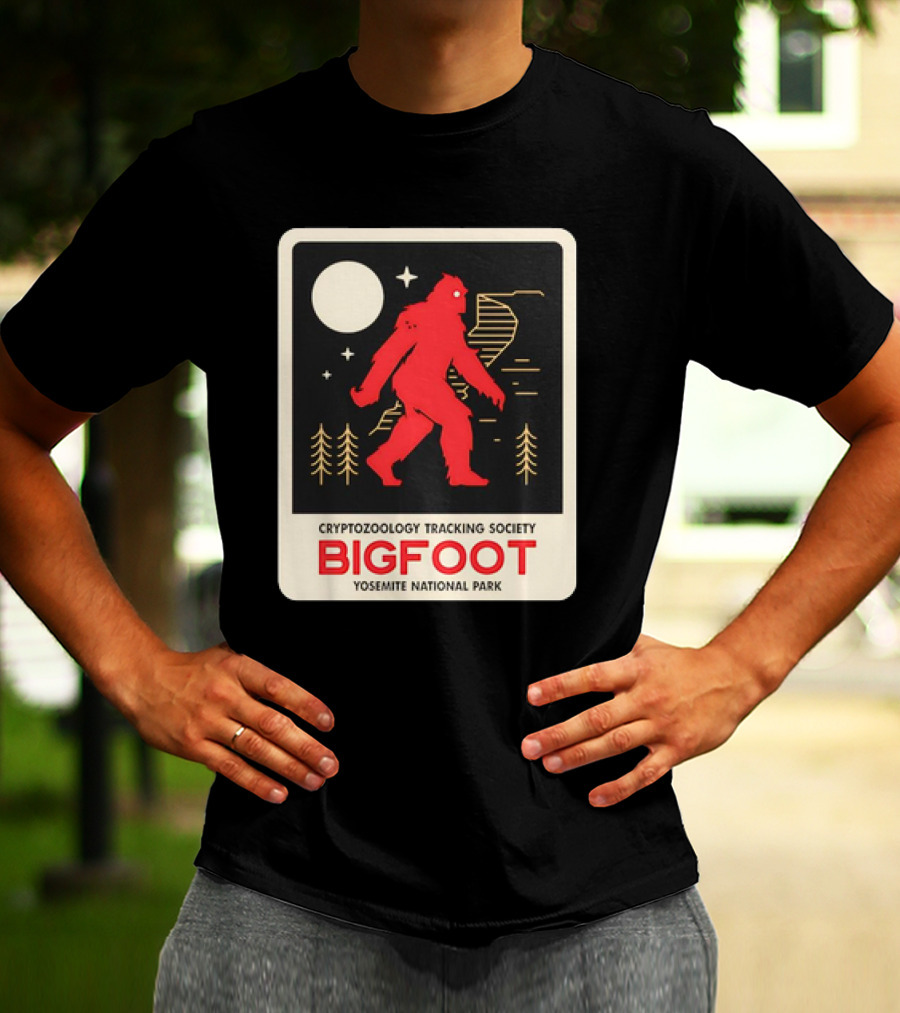 Bigfoot Cryptozoology Tracking Society Moonlit Yosemite National Park T-Shirt