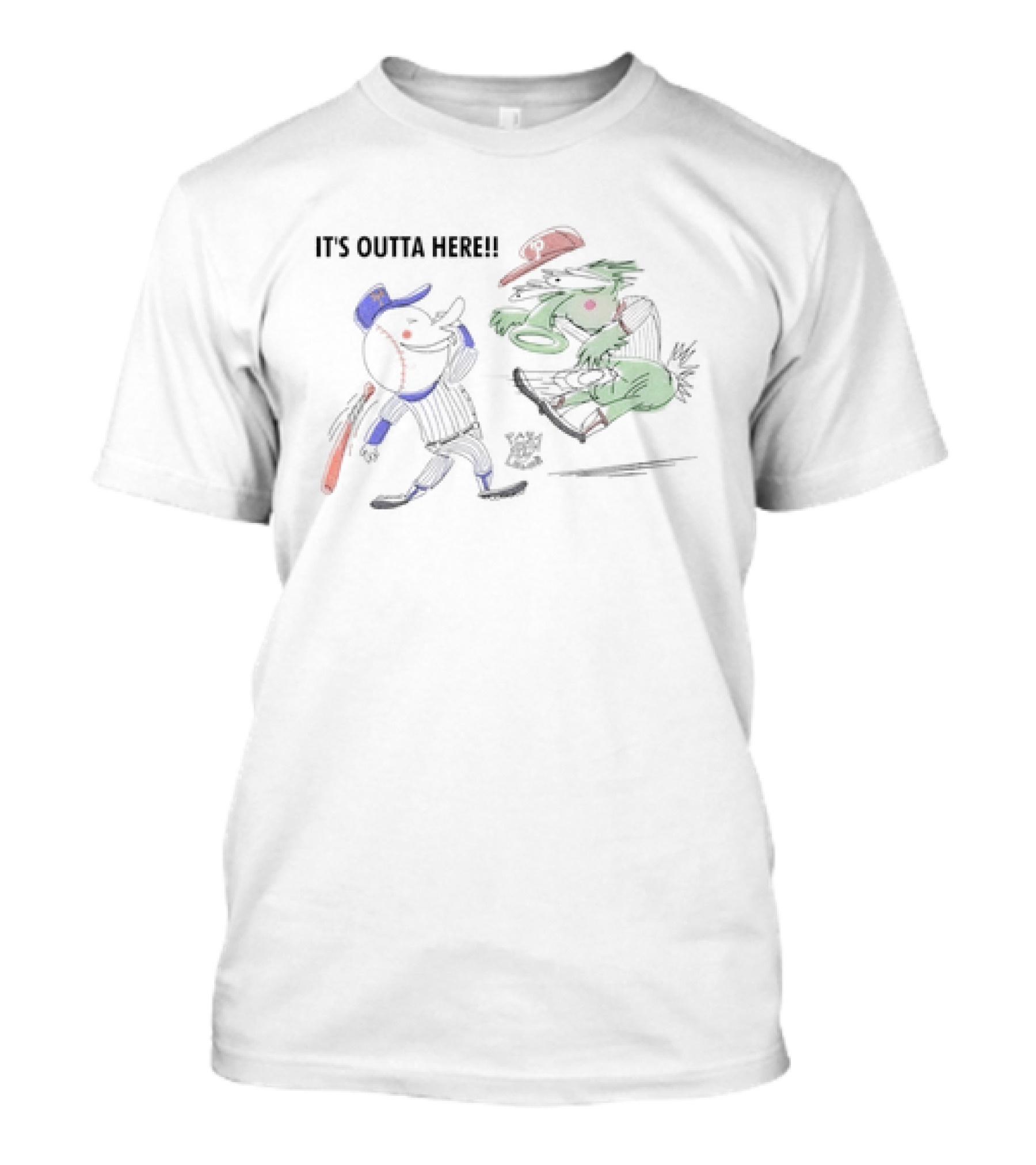 It's Outta Here New York Mets Beat Philadelphia Phillies Cartoon Baseball Rivalry T-Shirt