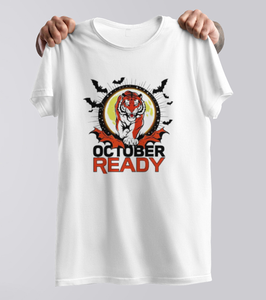 October Ready Tiger Bats Moon T-Shirt