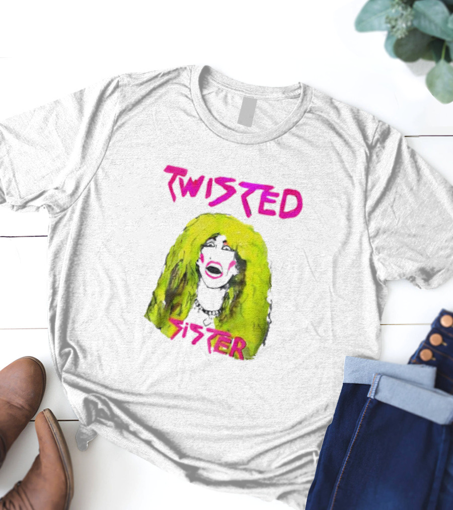 Twisted Sister Cartoon Portrait Neon Hair Rock Face T-Shirt