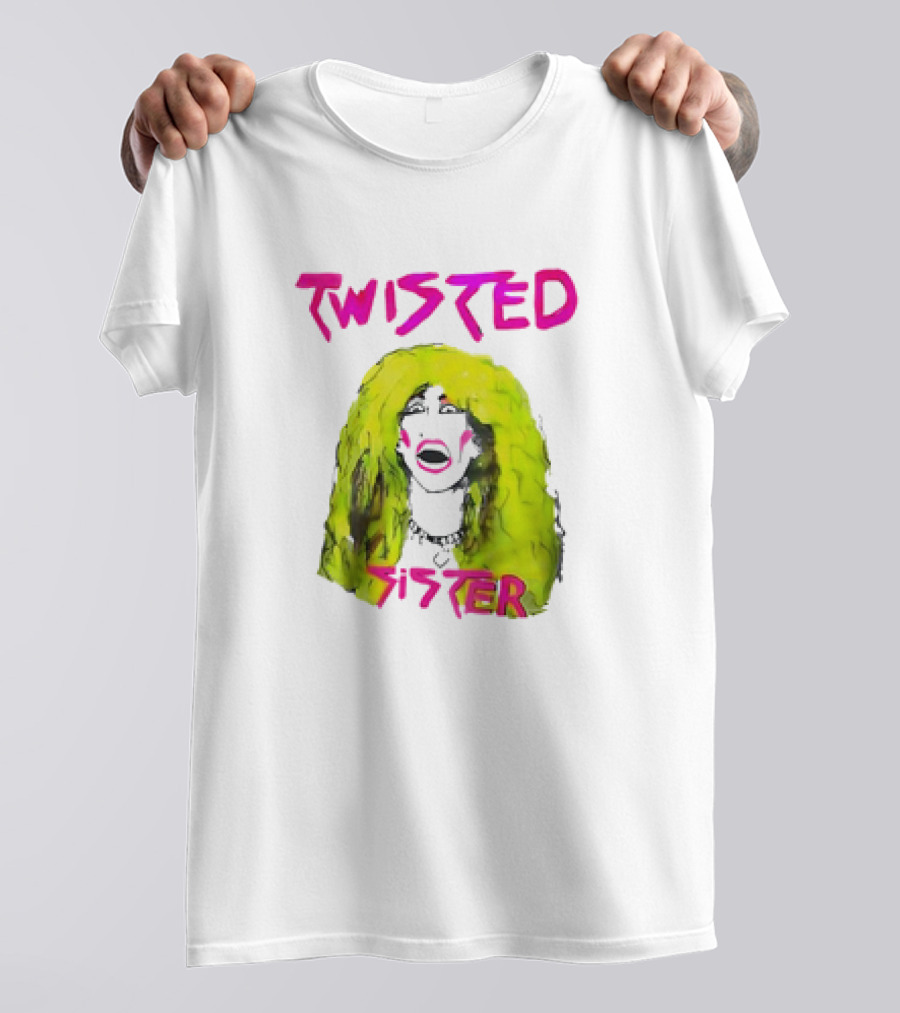 Twisted Sister Cartoon Portrait Neon Hair Rock Face T-Shirt
