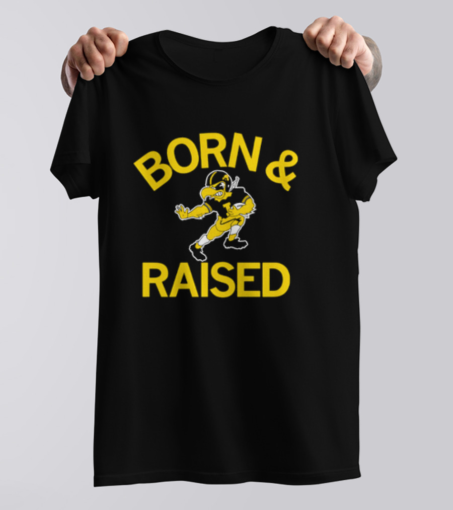Iowa Hawkeyes Born And Raised Vintage Herky The Hawk T-Shirt