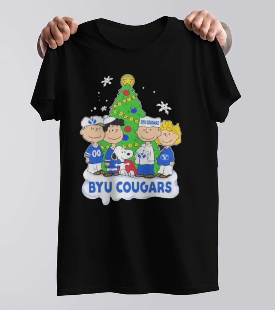 BYU Cougars Peanuts Characters Christmas Tree T-Shirt