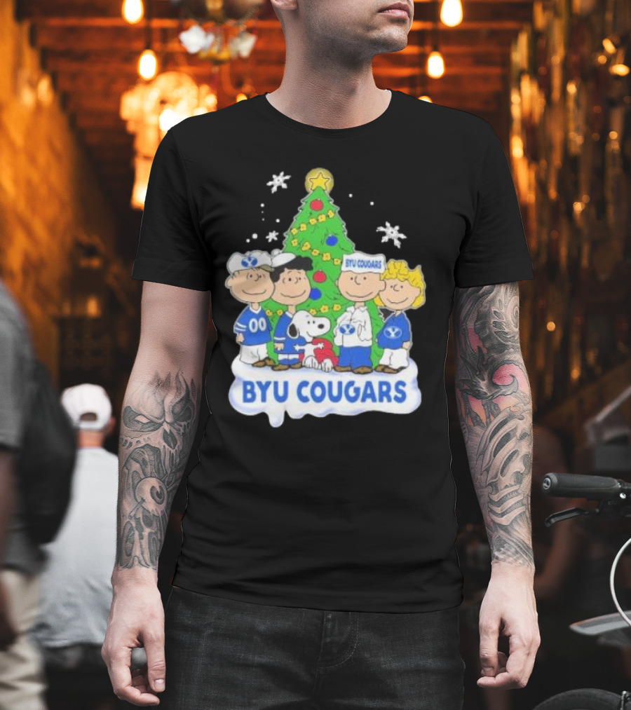 BYU Cougars Peanuts Characters Christmas Tree T-Shirt
