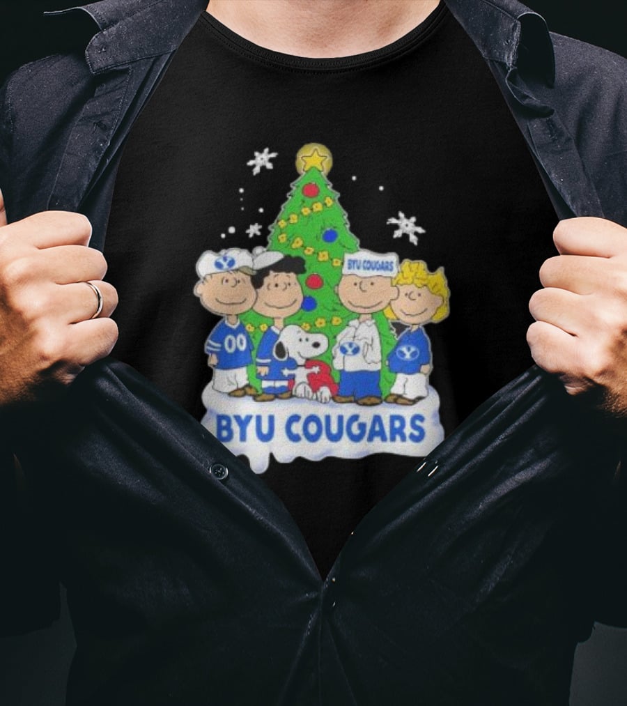BYU Cougars Peanuts Characters Christmas Tree T-Shirt