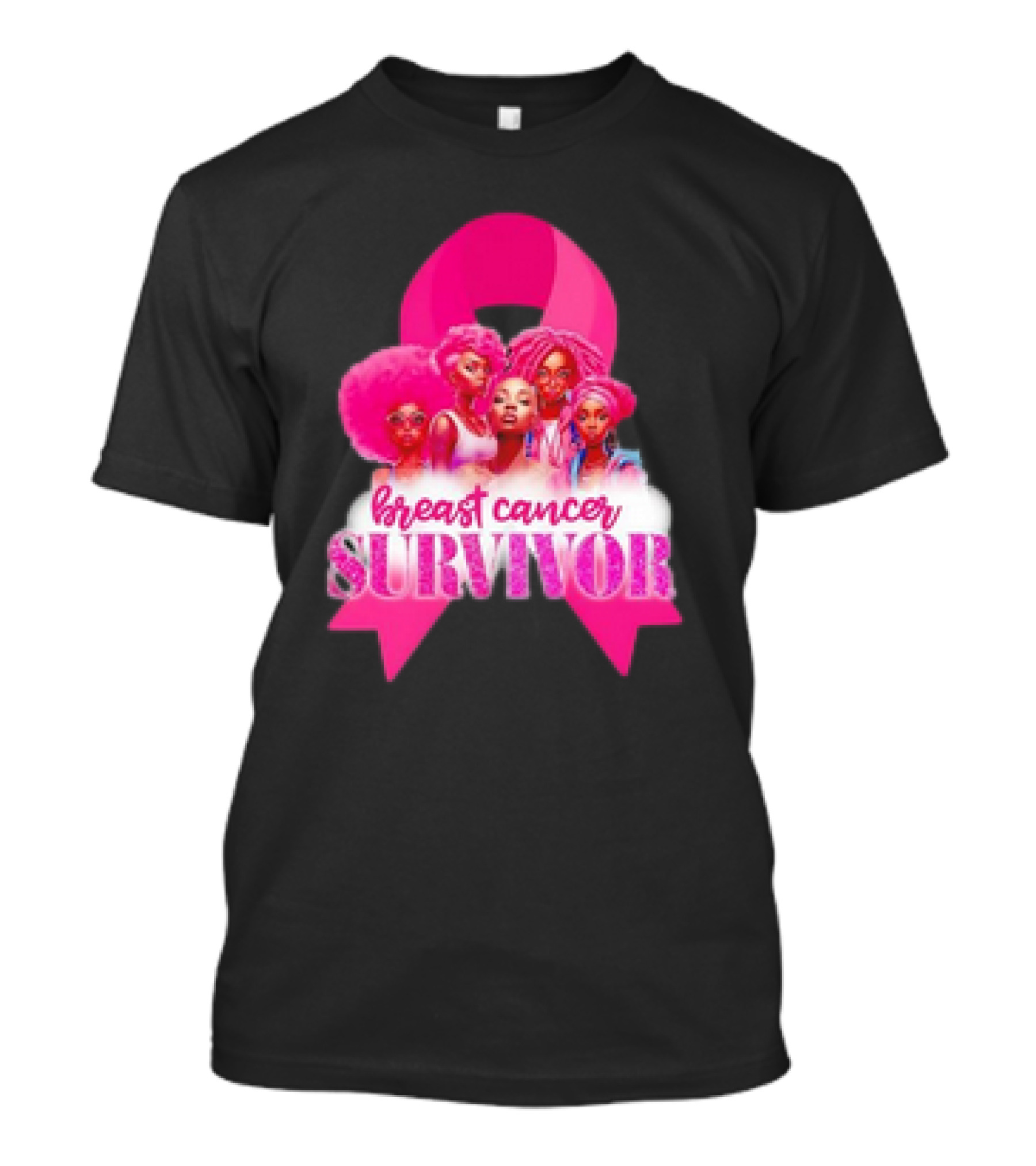 Breast Cancer Survivor Pink Ribbon Black Women Melanin Warrior T-Shirt