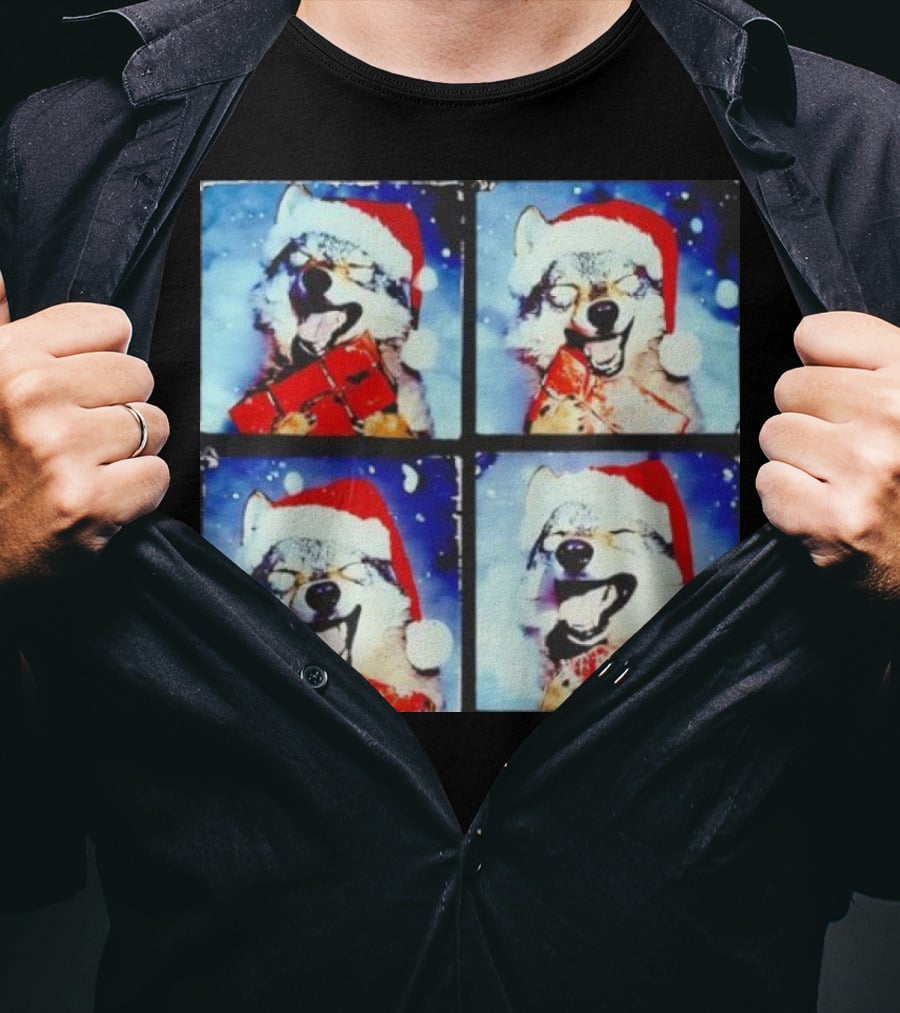 Festive Wolf Santa Hat Selfie Christmas T-Shirt