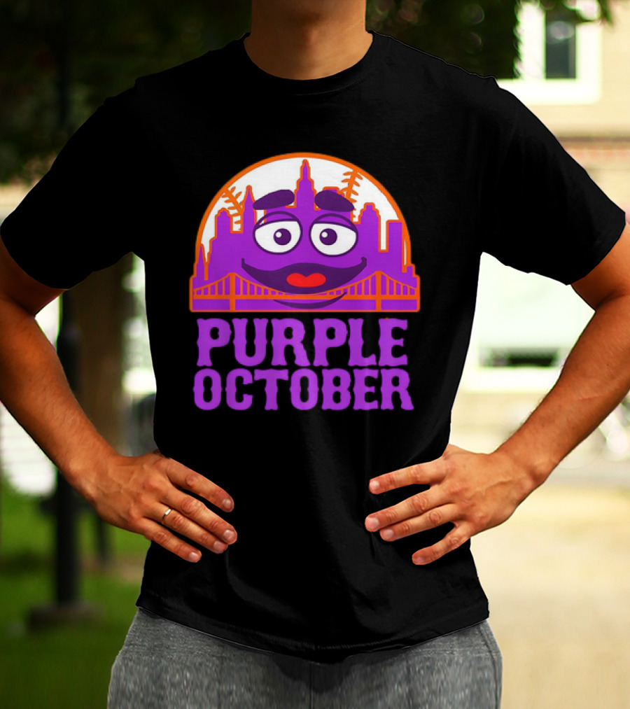 Grimace Purple October New York Mets MLB Skyline Baseball T-Shirt