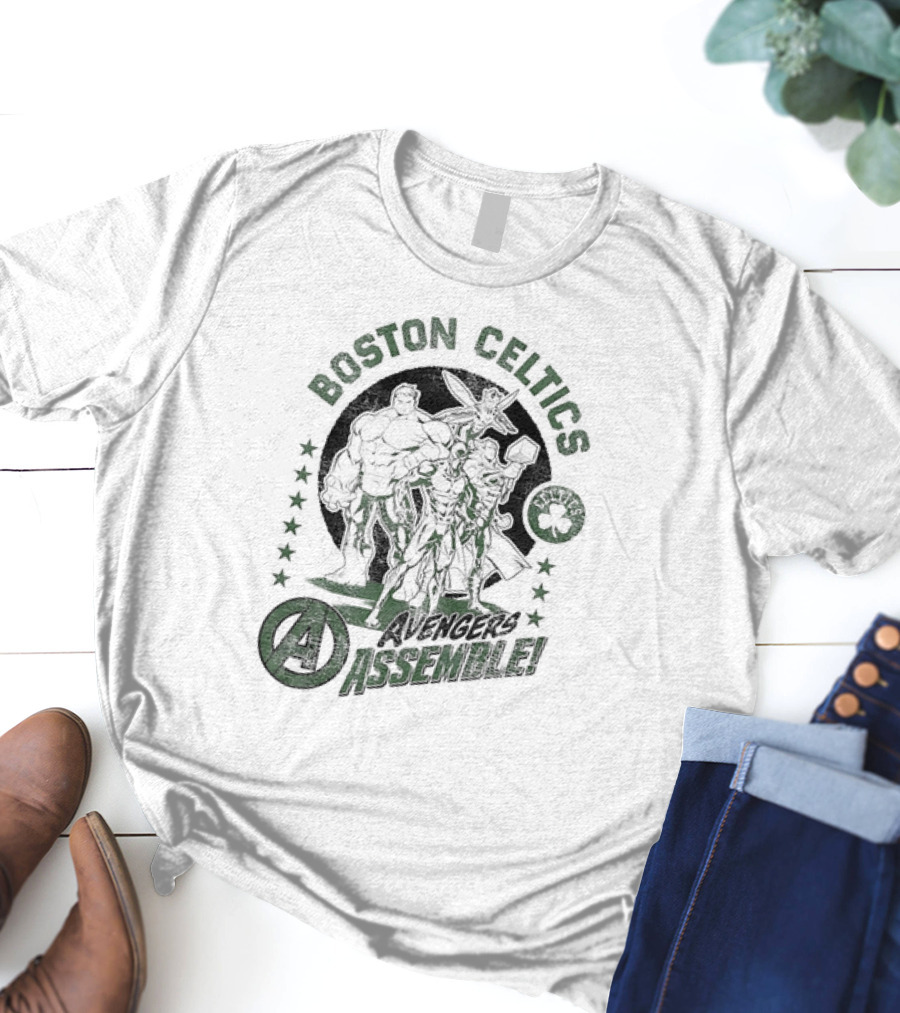 Boston Celtics Marvel Avengers Assemble Crossover Collaboration T-Shirt