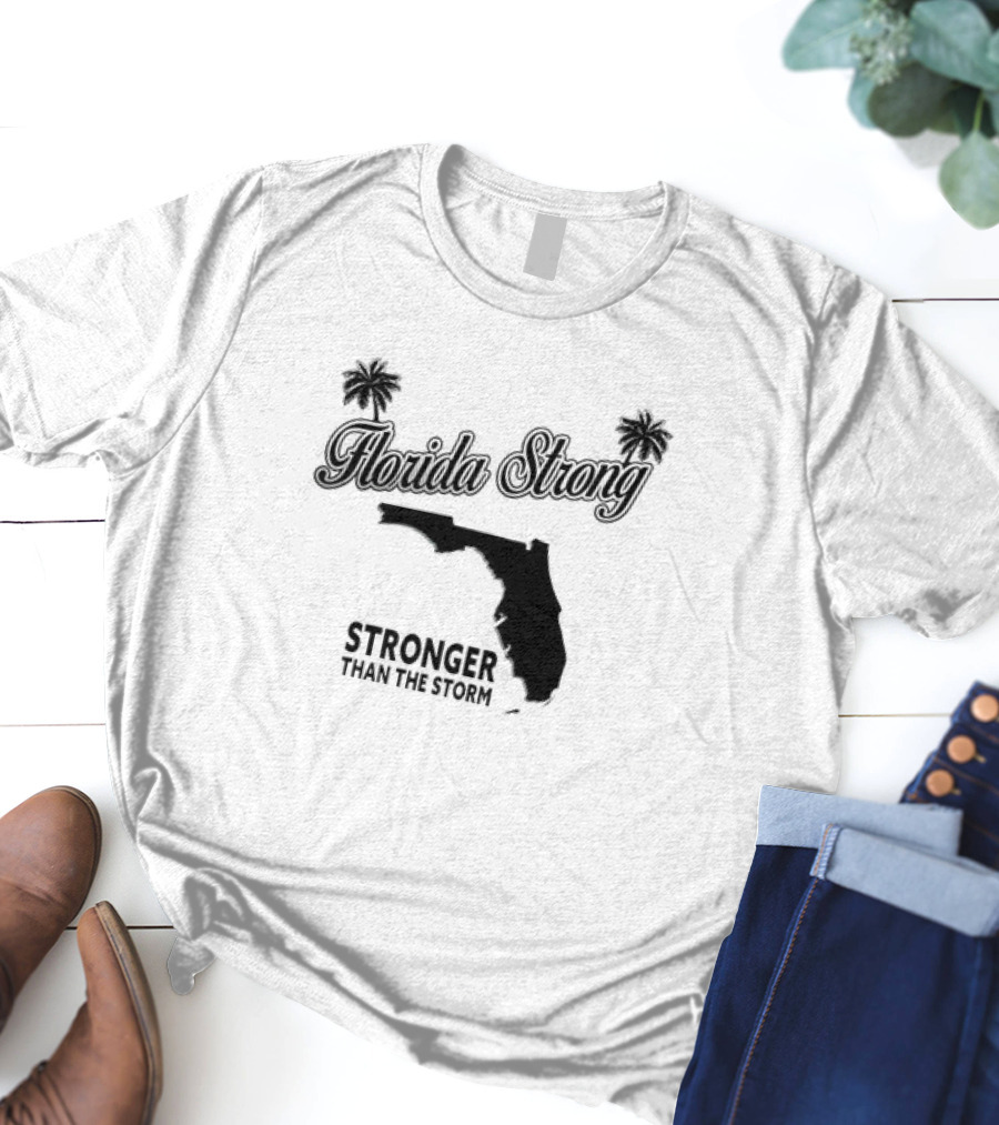 Florida Strong Stronger Than The Storm Map With Palm Trees T-Shirt