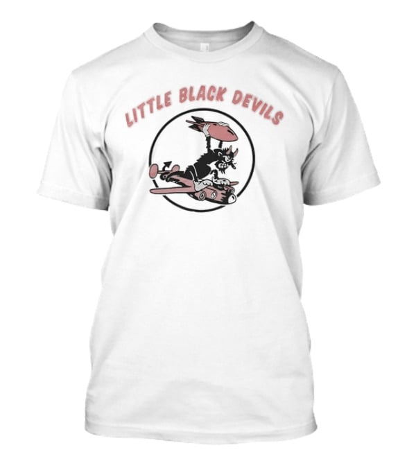 Little Black Devils Cartoon Character Holding Bomb On Airplane T-Shirt