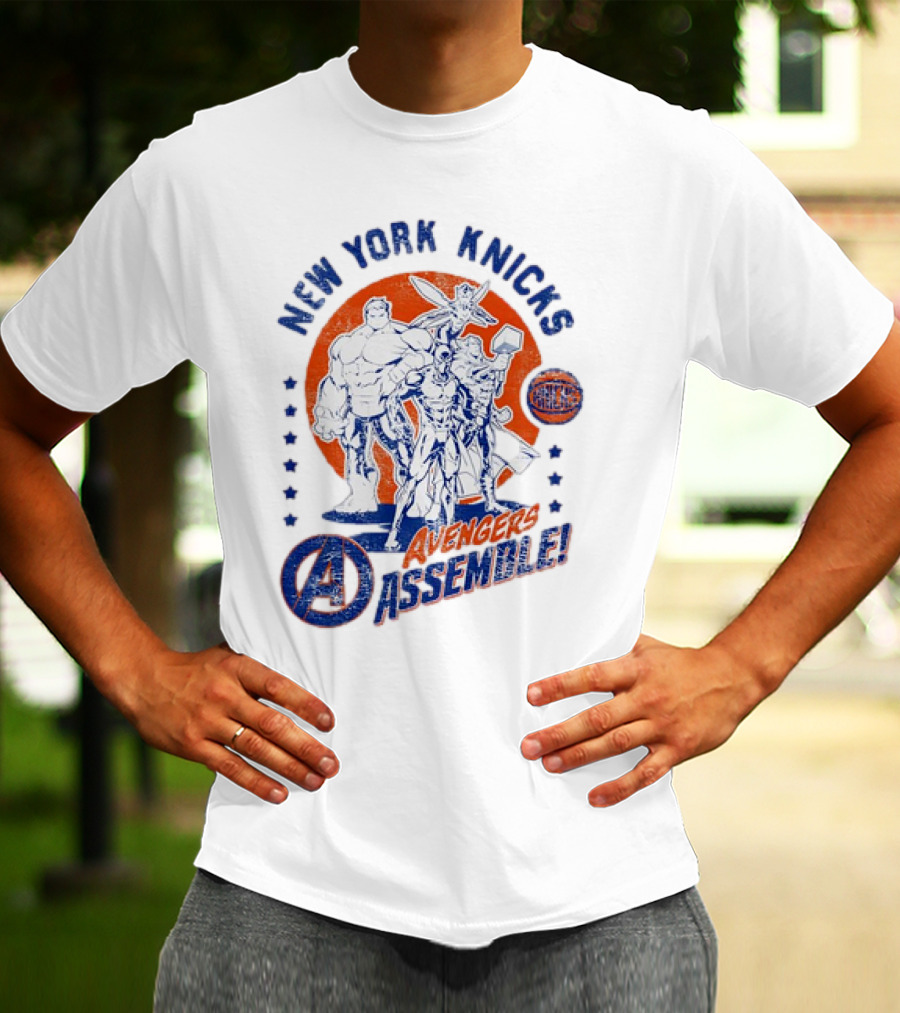 New York Knicks Avengers Assemble NBA Marvel Collaboration T-Shirt