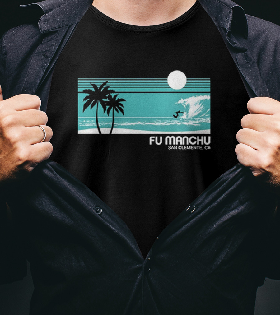 FU Manchu San Clemente CA Surfing Palm Trees Moon Wave T-Shirt