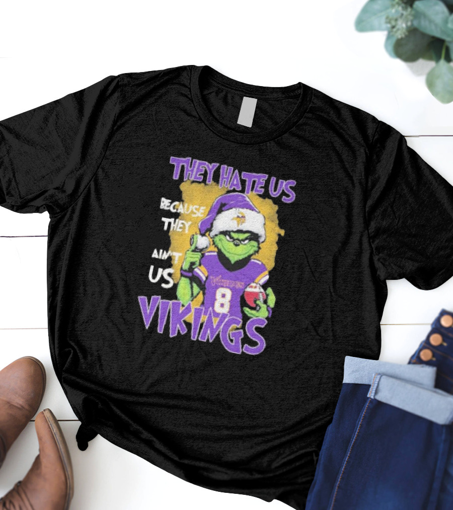 They Hate Us Because They Ain’t Us Grinch Vikings Christmas Purple Santa Football T-Shirt