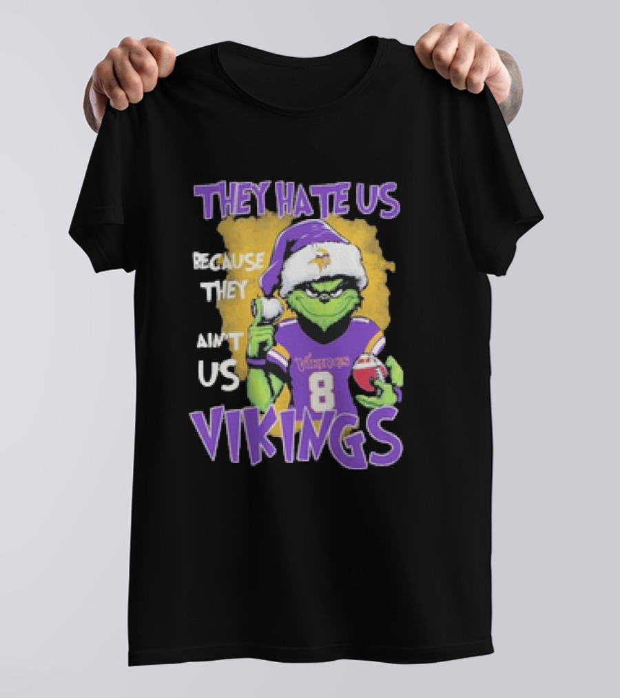They Hate Us Because They Ain’t Us Grinch Vikings Christmas Purple Santa Football T-Shirt