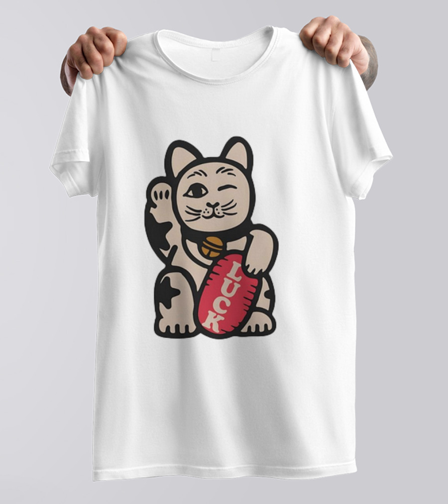 Maneki Lucky Cat Winking With Luck Sign T-Shirt