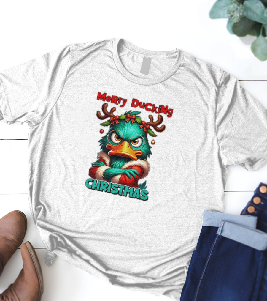 Merry Ducking Grumpy Duck Christmas T-Shirt