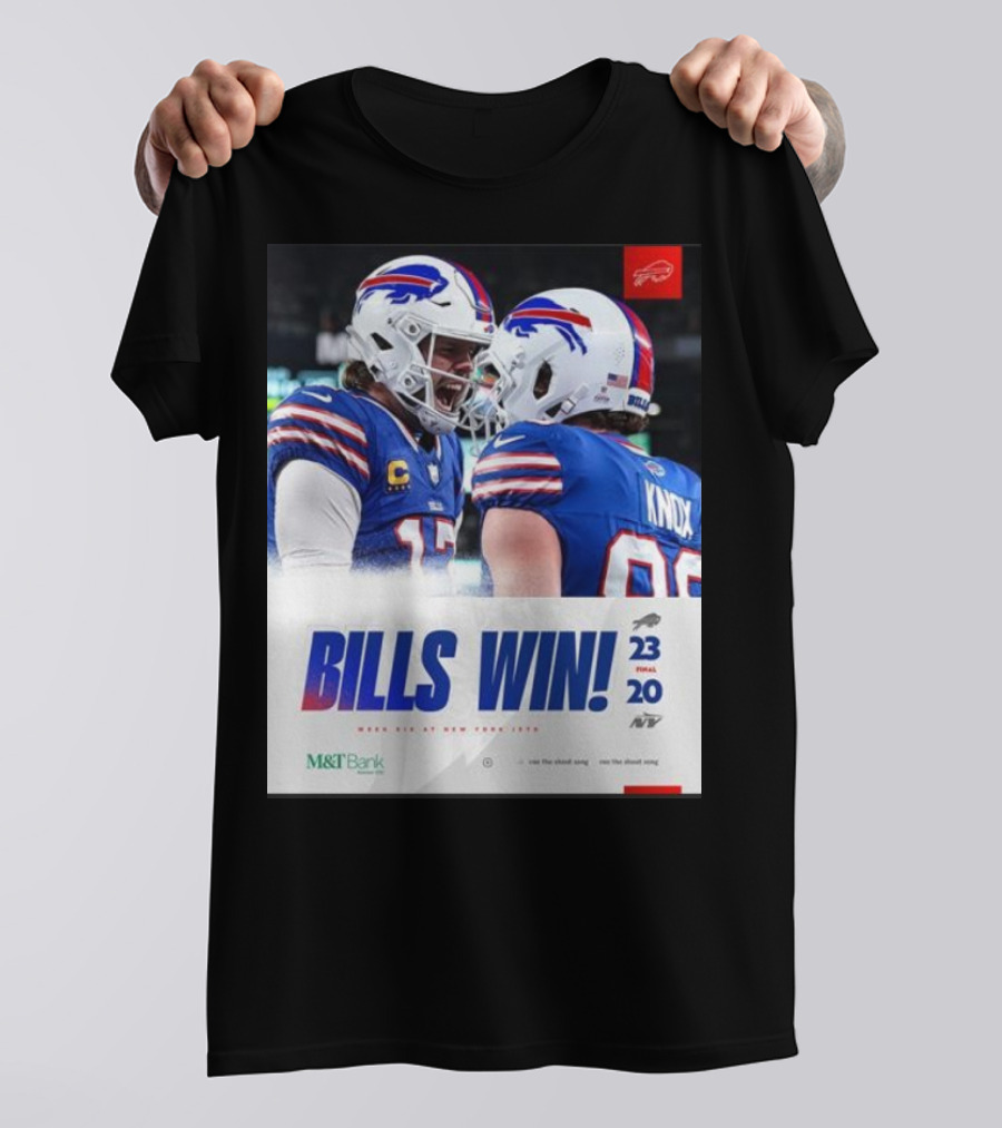Bills Win 23-20 New York Jets NFL Victory Knox M&T Bank T-Shirt