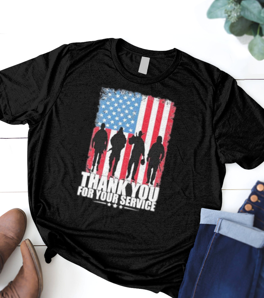 Thank You For Your Service American Flag Soldier Silhouettes Veteran Day T-Shirt