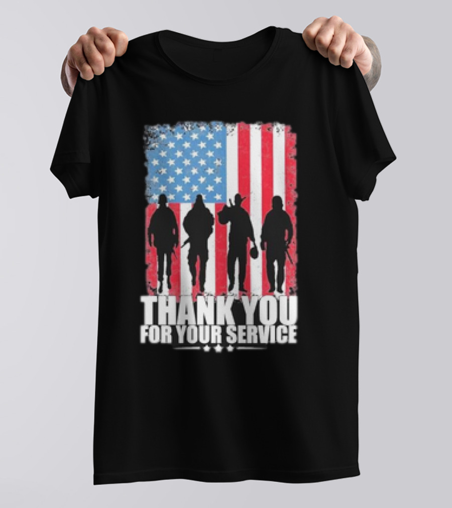 Thank You For Your Service American Flag Soldier Silhouettes Veteran Day T-Shirt