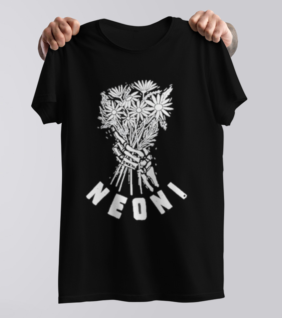 Neoni Skeleton Hand Holding Daisies Bouquet T-Shirt