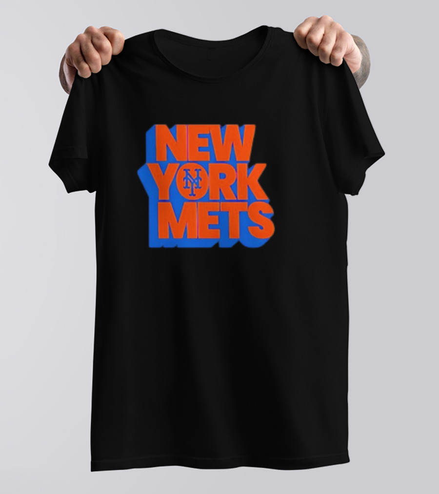 New York Mets Stacked Logo MLB Team Orange Blue T-Shirt