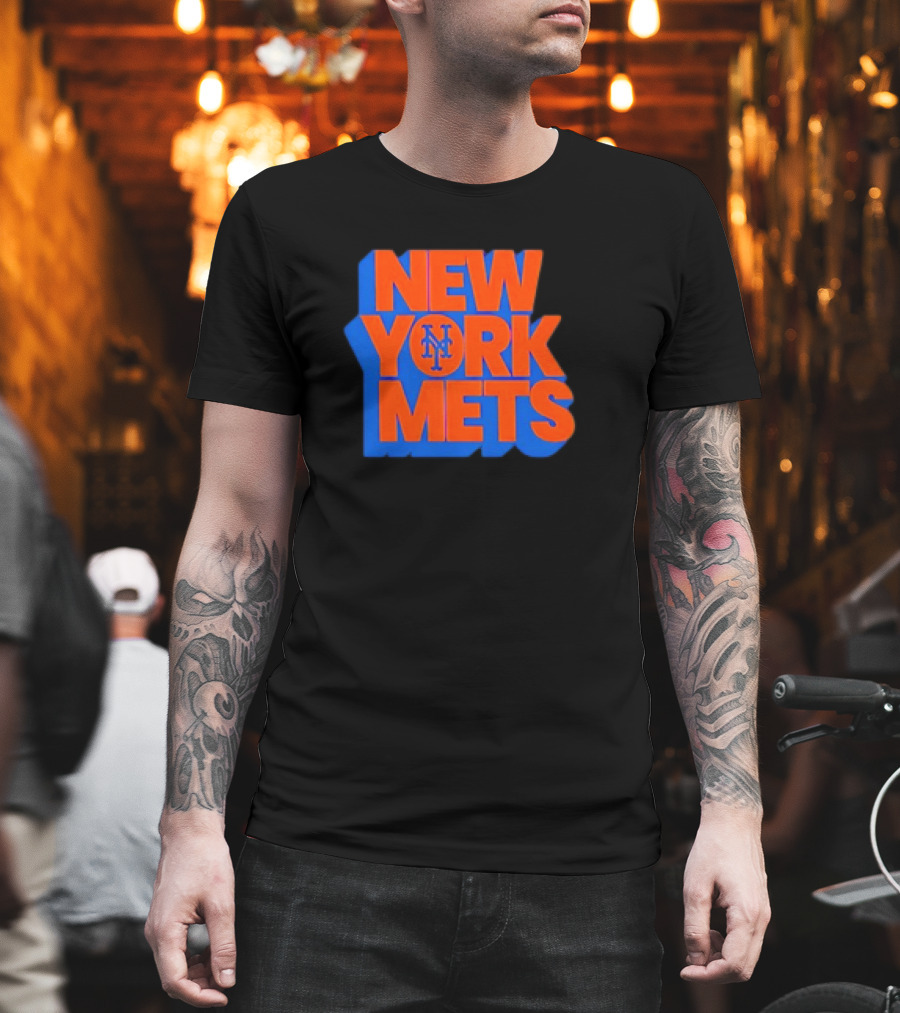 New York Mets Stacked Logo MLB Team Orange Blue T-Shirt